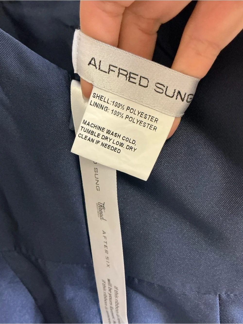 ALFRED SUNG Navy Satin Maxi Dress with Shoulder Bow Straps - Picture 6 of 7